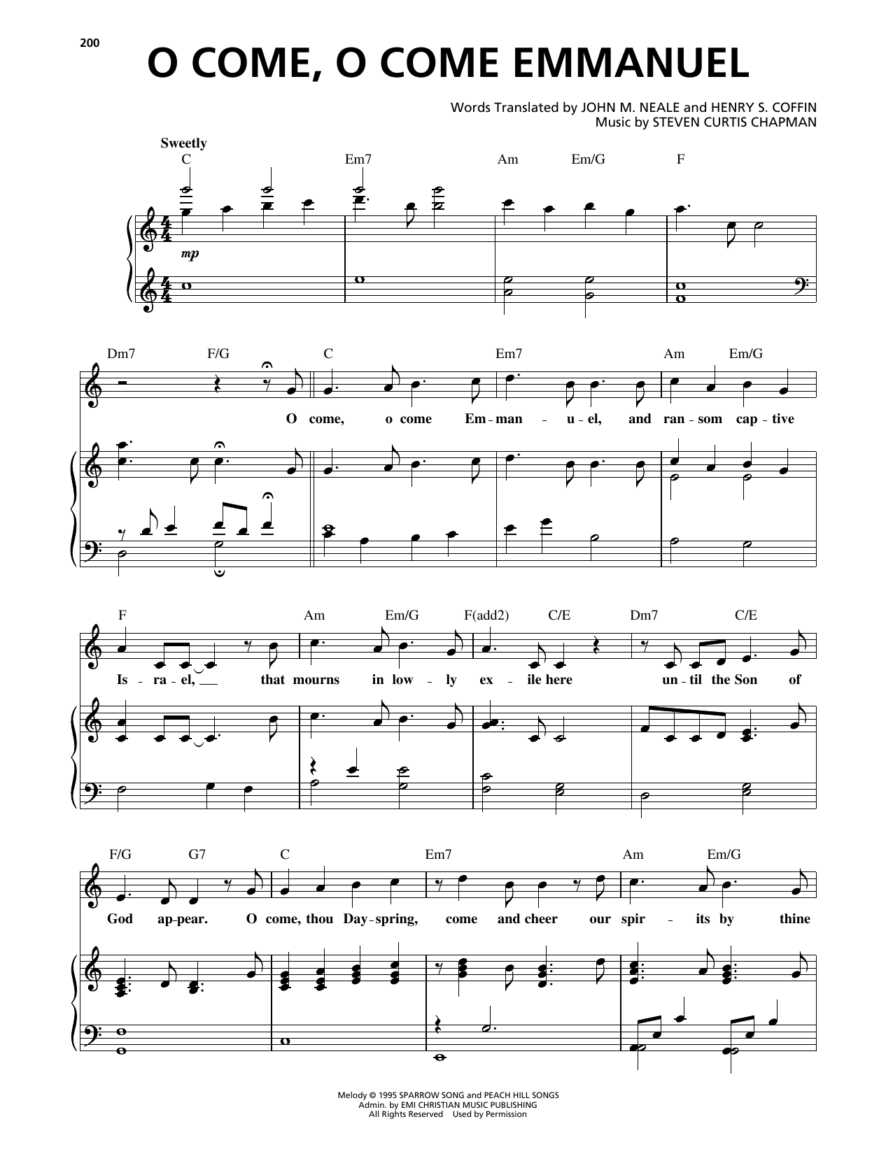 Steven Curtis Chapman O Come, O Come Emmanuel sheet music notes and chords arranged for Piano, Vocal & Guitar Chords (Right-Hand Melody)