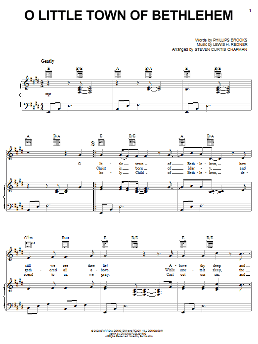 Steven Curtis Chapman O Little Town Of Bethlehem sheet music notes and chords arranged for Piano, Vocal & Guitar Chords (Right-Hand Melody)