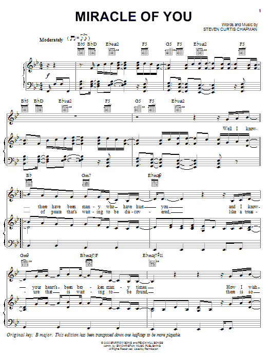 Steven Curtis Chapman Only One sheet music notes and chords arranged for Piano, Vocal & Guitar Chords (Right-Hand Melody)