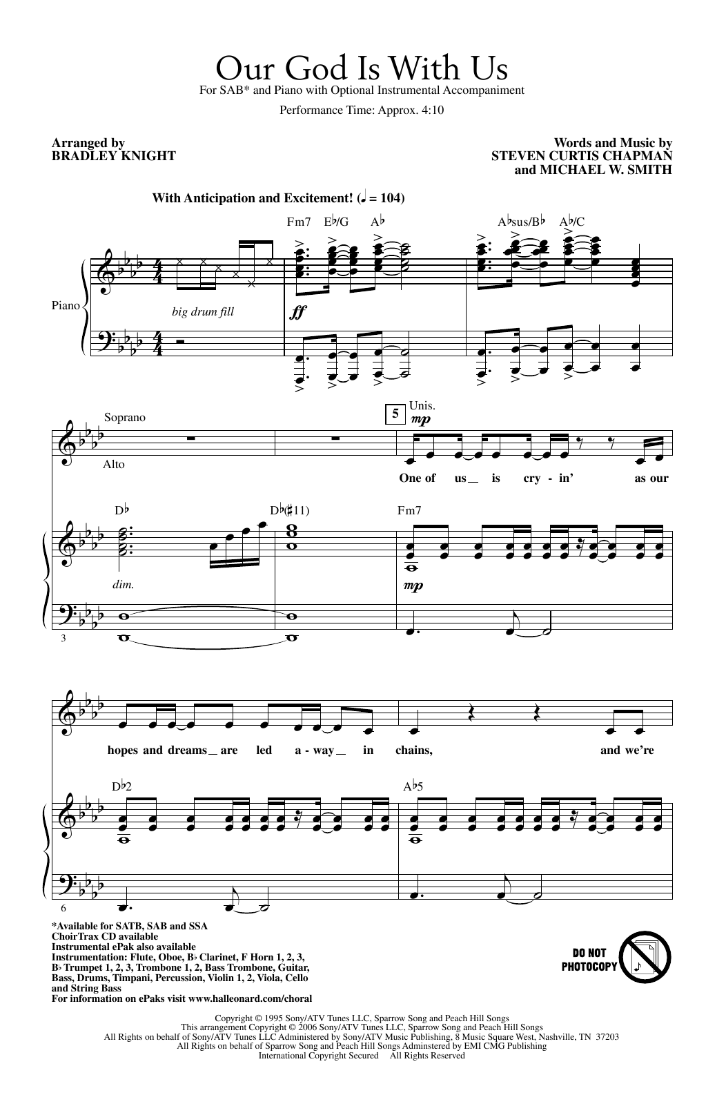 Steven Curtis Chapman Our God Is With Us (arr. Bradley Knight) sheet music notes and chords arranged for SAB Choir