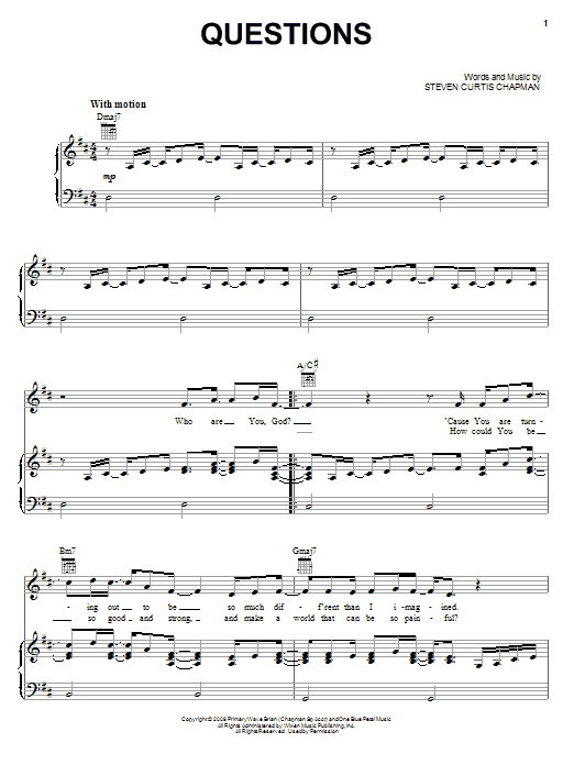 Steven Curtis Chapman Questions sheet music notes and chords arranged for Piano, Vocal & Guitar Chords (Right-Hand Melody)