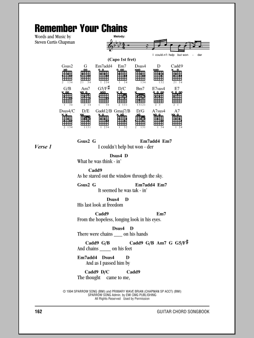 Steven Curtis Chapman Remember Your Chains sheet music notes and chords arranged for Guitar Chords/Lyrics