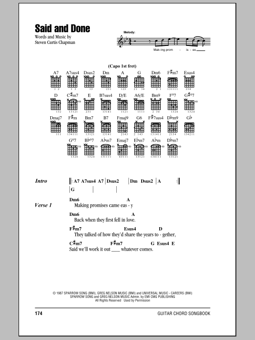 Steven Curtis Chapman Said And Done sheet music notes and chords arranged for Guitar Chords/Lyrics