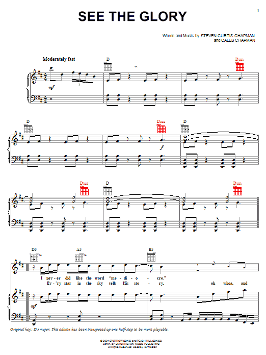 Steven Curtis Chapman See The Glory sheet music notes and chords arranged for Piano, Vocal & Guitar Chords (Right-Hand Melody)