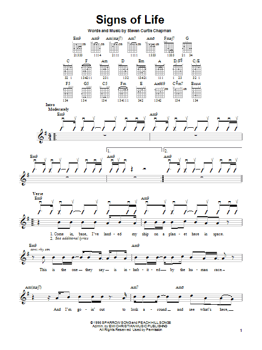 Steven Curtis Chapman Signs Of Life sheet music notes and chords arranged for Piano, Vocal & Guitar Chords (Right-Hand Melody)