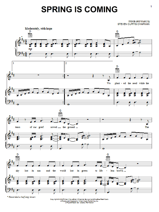 Steven Curtis Chapman Spring Is Coming sheet music notes and chords arranged for Piano, Vocal & Guitar Chords (Right-Hand Melody)