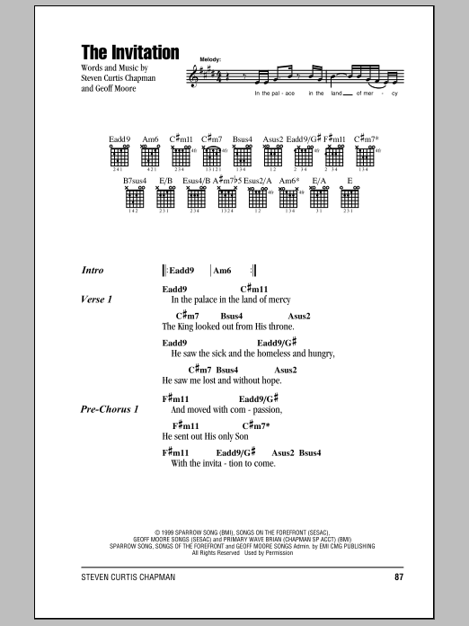 Steven Curtis Chapman The Invitation sheet music notes and chords arranged for Guitar Chords/Lyrics