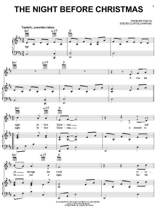 Steven Curtis Chapman The Night Before Christmas sheet music notes and chords arranged for Piano, Vocal & Guitar Chords (Right-Hand Melody)