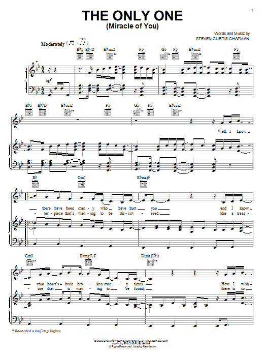 Steven Curtis Chapman The Only One (Miracle Of You) sheet music notes and chords arranged for Piano, Vocal & Guitar Chords (Right-Hand Melody)