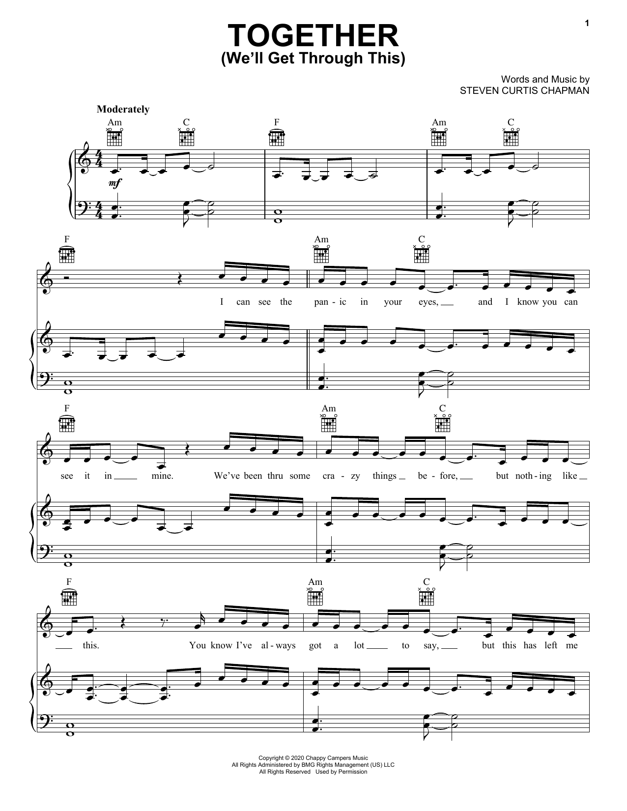 Steven Curtis Chapman Together (We'll Get Through This) (feat. Brad Paisley, Tasha Cobbs Leonard & Lauren Alaina) sheet music notes and chords arranged for Piano, Vocal & Guitar Chords (Right-Hand Melody)