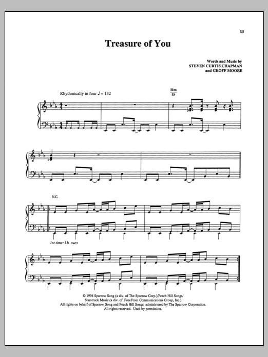 Steven Curtis Chapman Treasure Of You sheet music notes and chords arranged for Piano, Vocal & Guitar Chords (Right-Hand Melody)