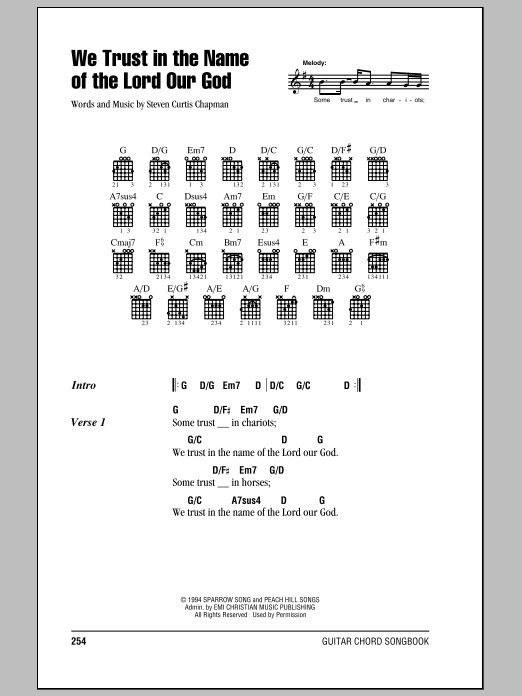 Steven Curtis Chapman We Trust In The Name Of The Lord Our God sheet music notes and chords arranged for Guitar Chords/Lyrics