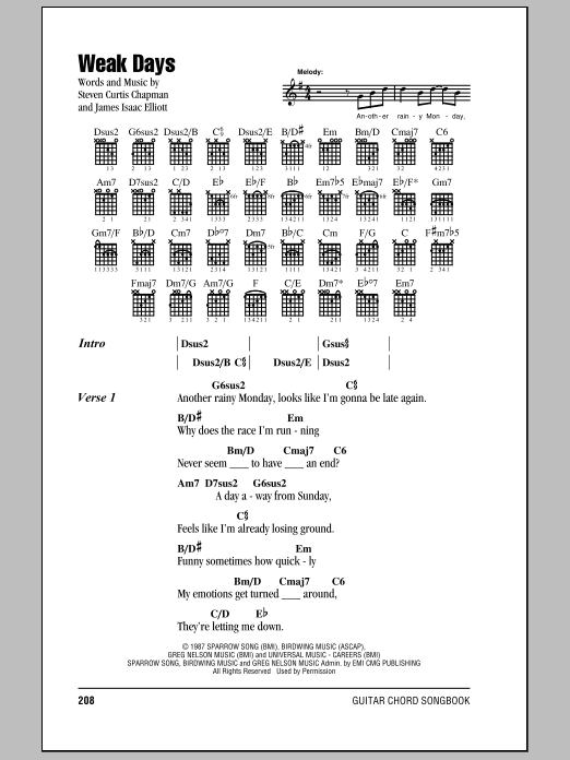 Steven Curtis Chapman Weak Days sheet music notes and chords arranged for Guitar Chords/Lyrics