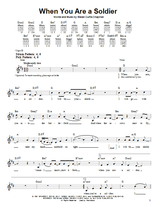Steven Curtis Chapman When You Are A Soldier sheet music notes and chords arranged for Easy Guitar