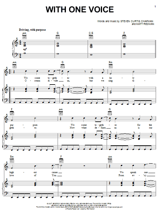 Steven Curtis Chapman With One Voice sheet music notes and chords arranged for Piano, Vocal & Guitar Chords (Right-Hand Melody)