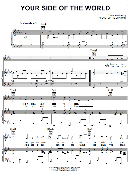 Steven Curtis Chapman Your Side Of The World sheet music notes and chords arranged for Piano, Vocal & Guitar Chords (Right-Hand Melody)