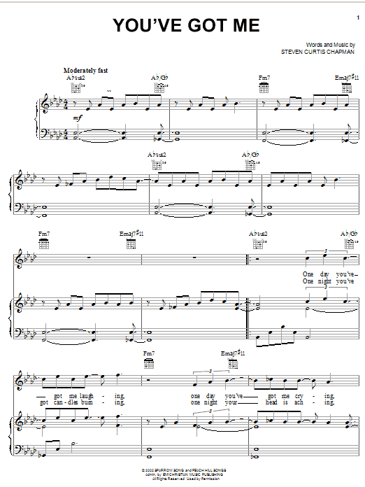 Steven Curtis Chapman You've Got Me sheet music notes and chords arranged for Piano, Vocal & Guitar Chords (Right-Hand Melody)