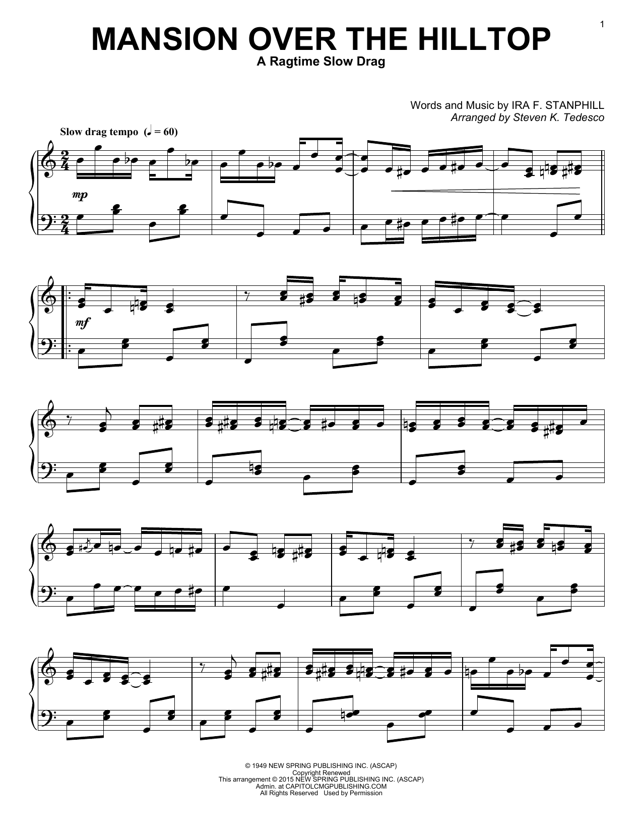 Steven K. Tedesco Mansion Over The Hilltop sheet music notes and chords arranged for Piano Solo