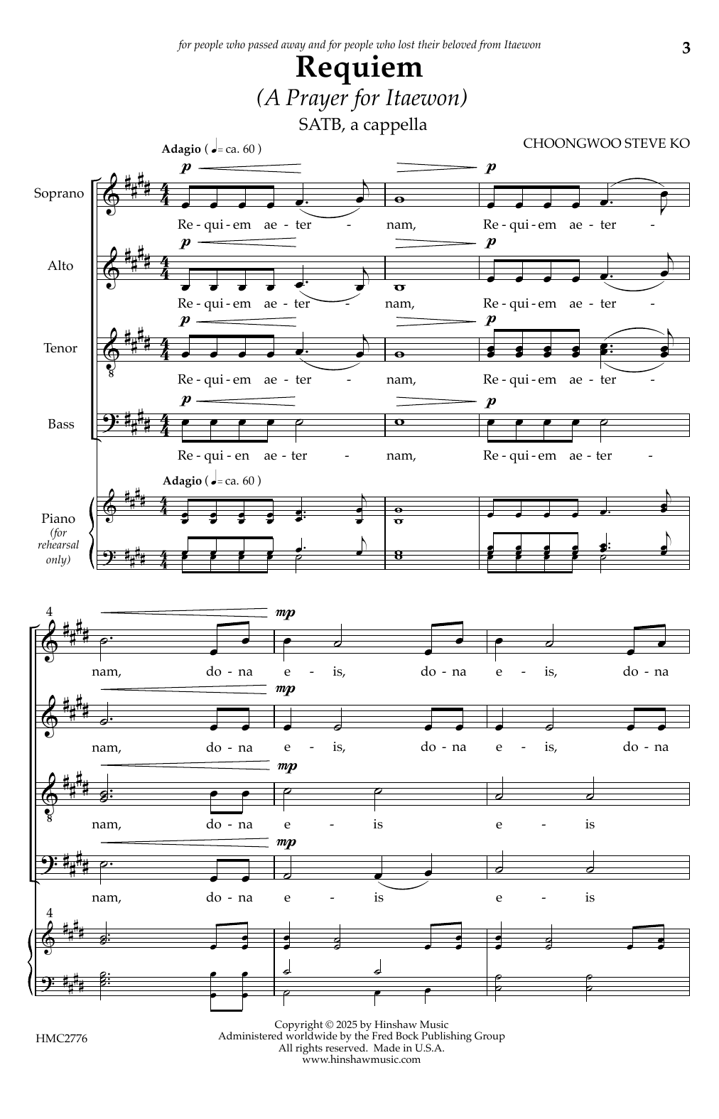 Steven Ko Requiem (A Prayer for Itaewon) sheet music notes and chords arranged for SATB Choir