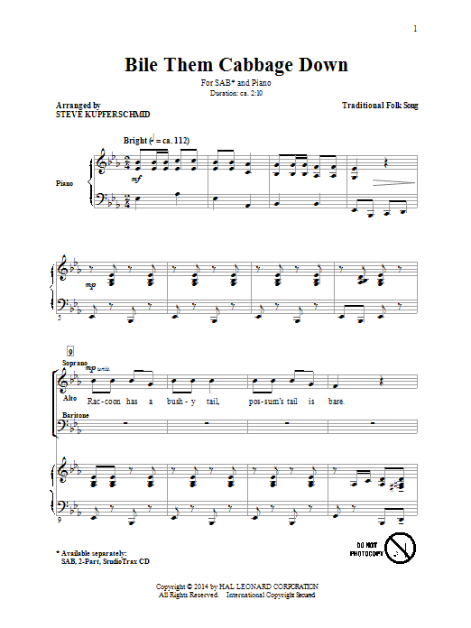 Steven Kupferschmid Boil Them Cabbage Down sheet music notes and chords arranged for 2-Part Choir