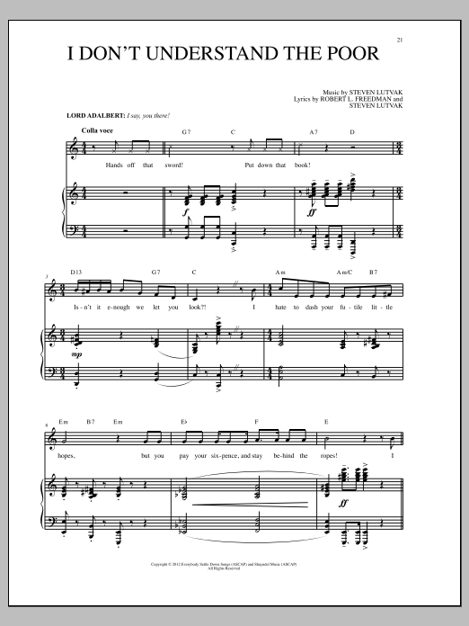 Steven Lutvak I Don't Understand The Poor sheet music notes and chords arranged for Piano & Vocal