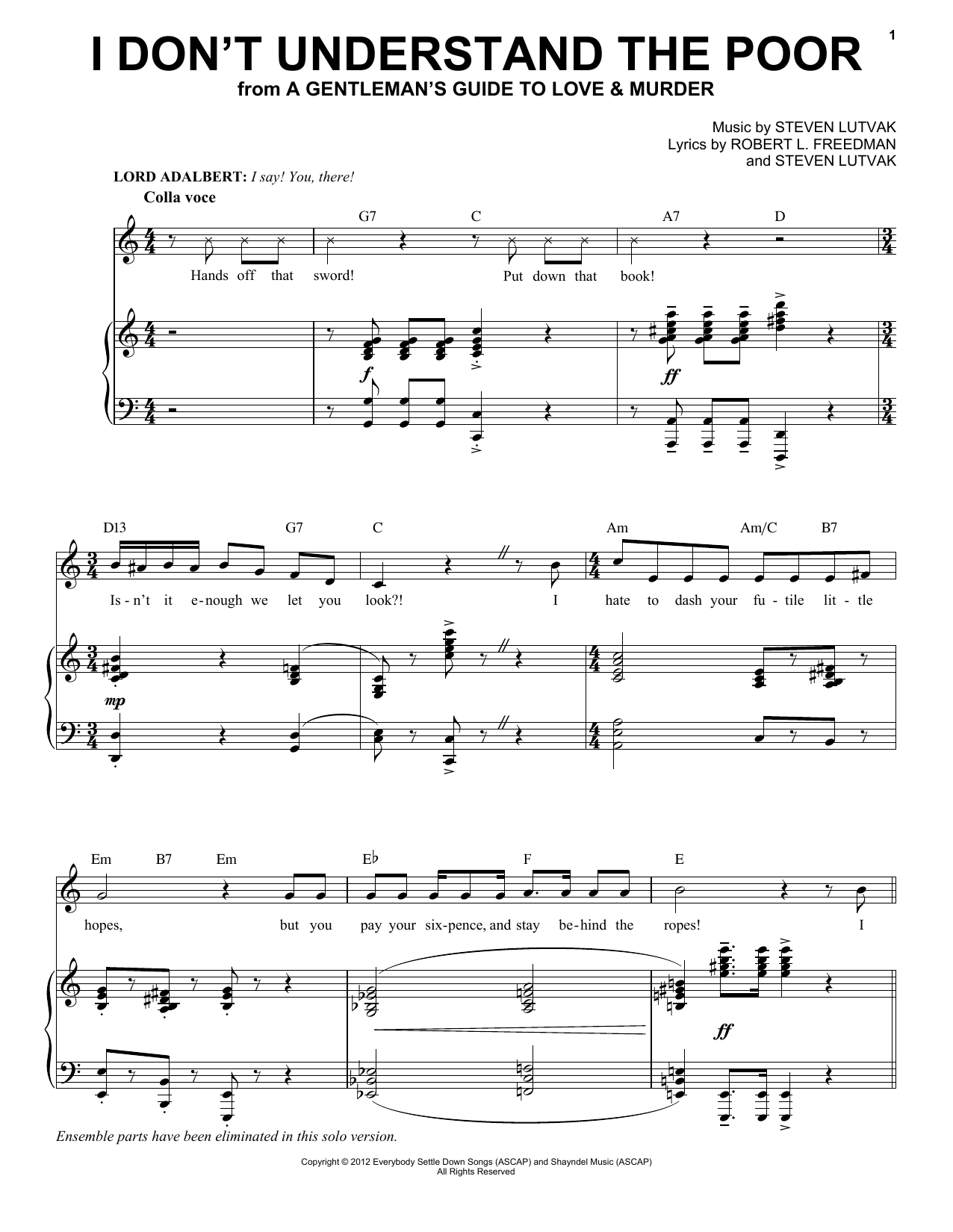 Steven Lutvak I Don't Understand The Poor sheet music notes and chords arranged for Piano & Vocal