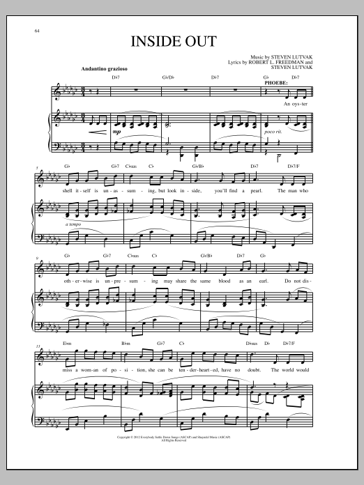 Steven Lutvak Inside Out sheet music notes and chords arranged for Piano & Vocal