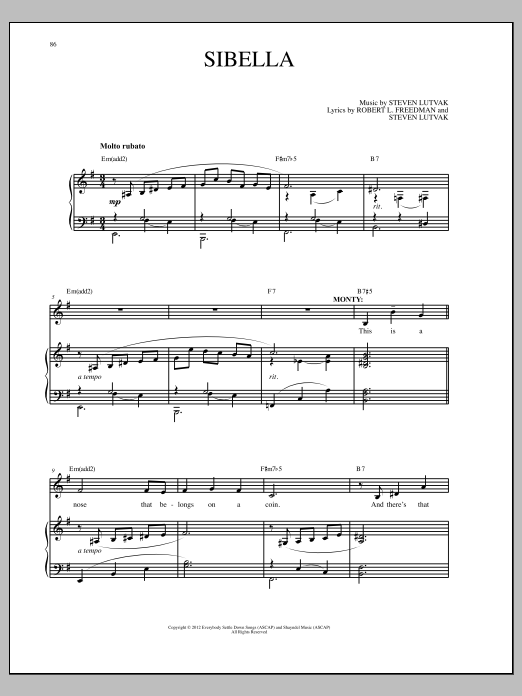 Steven Lutvak Sibella sheet music notes and chords arranged for Piano & Vocal