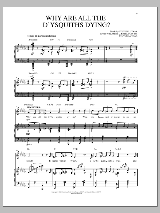 Steven Lutvak Why Are All The D'Ysquiths Dying? sheet music notes and chords arranged for Piano & Vocal