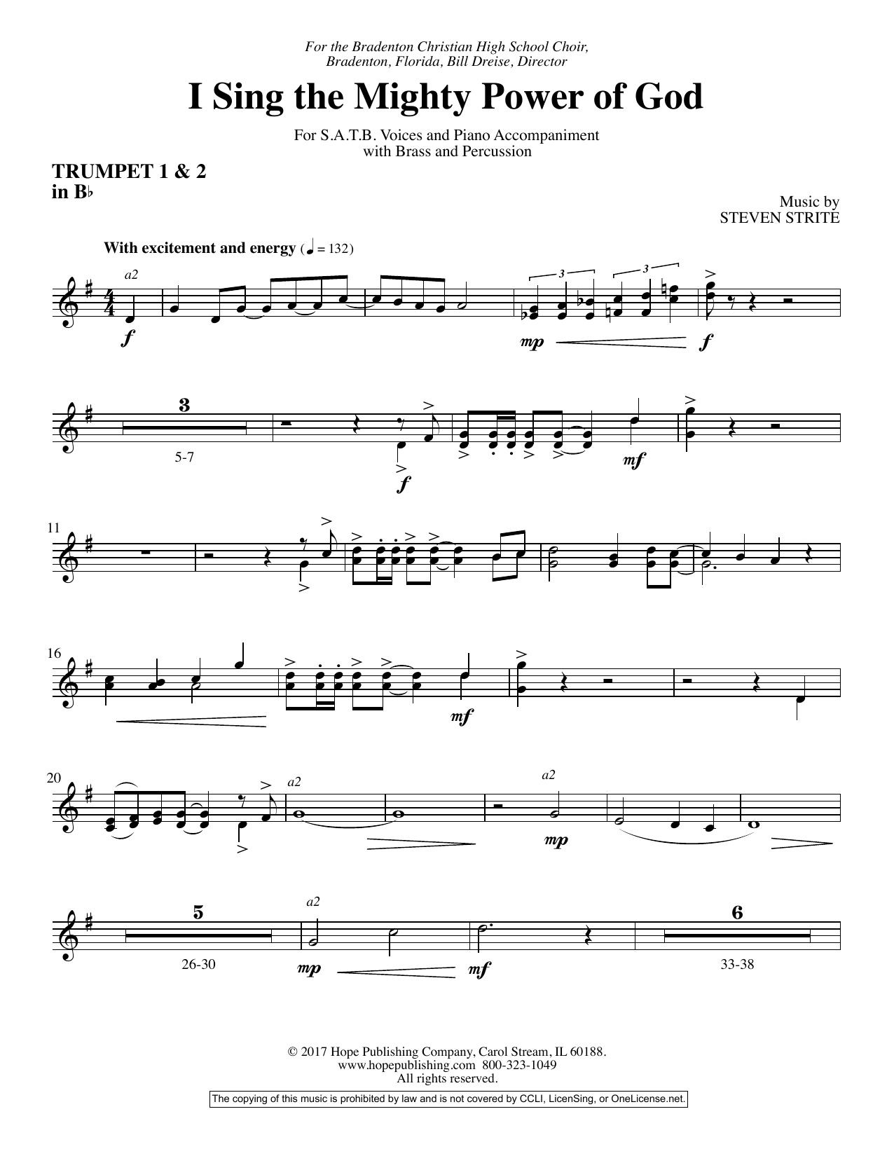 Steven Strite I Sing the Mighty Power of God - Bb Trumpet 1 & 2 sheet music notes and chords arranged for Choir Instrumental Pak