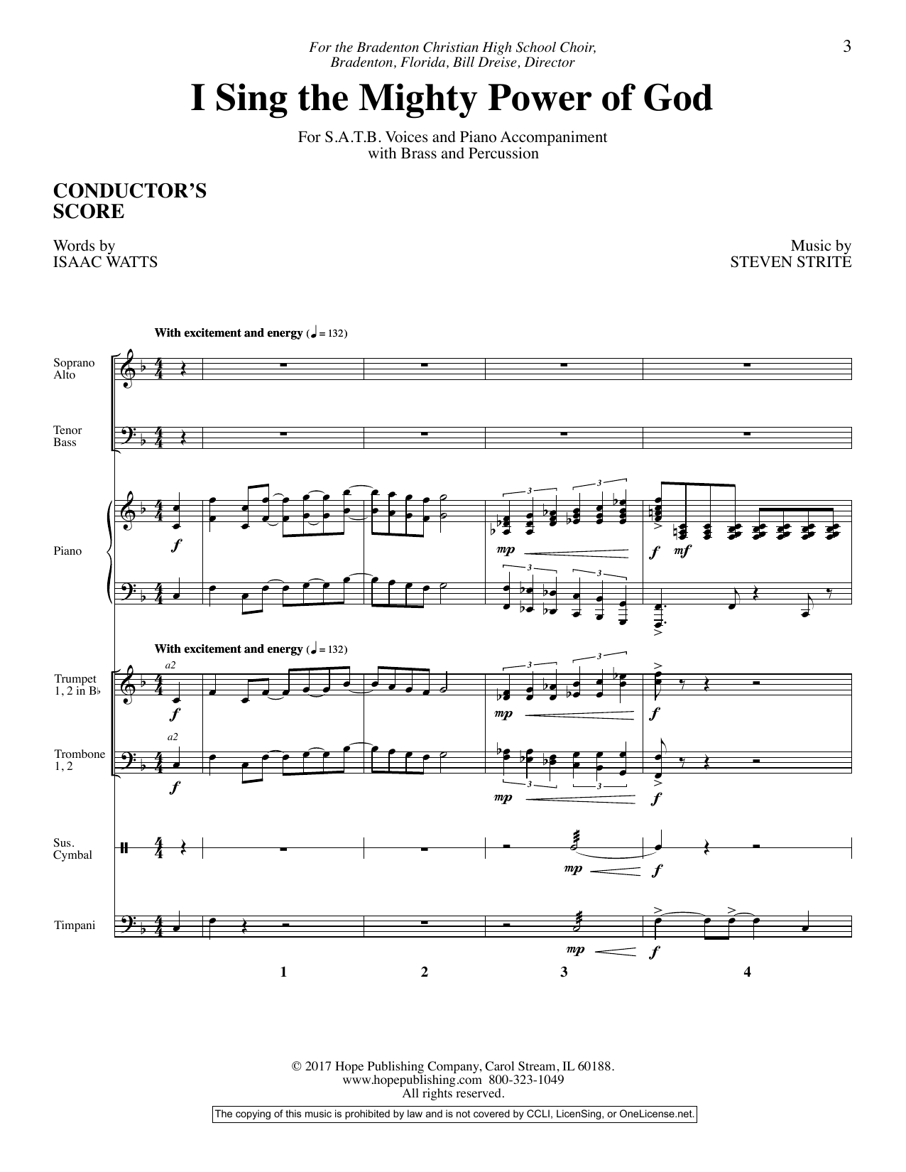 Steven Strite I Sing the Mighty Power of God - Full Score sheet music notes and chords arranged for Choir Instrumental Pak