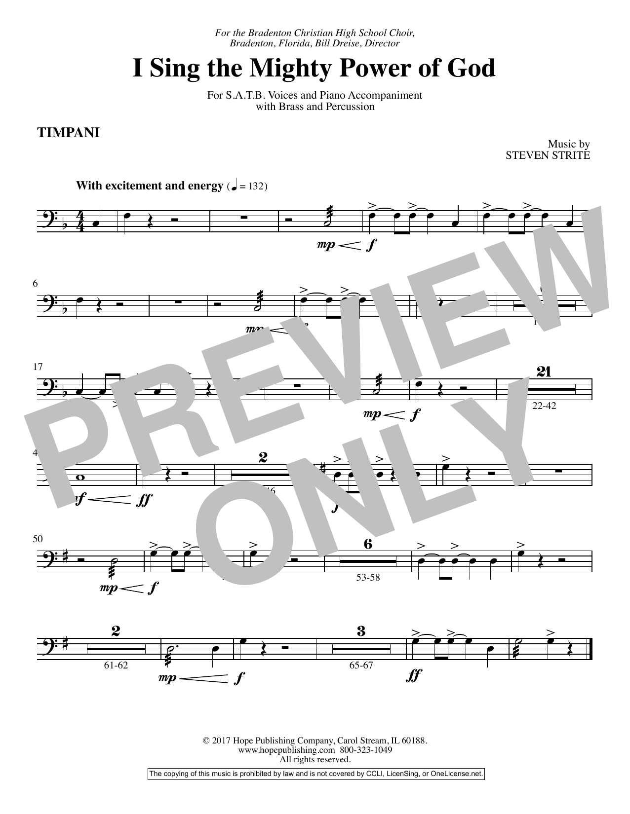 Steven Strite I Sing the Mighty Power of God - Timpani sheet music notes and chords arranged for Choir Instrumental Pak