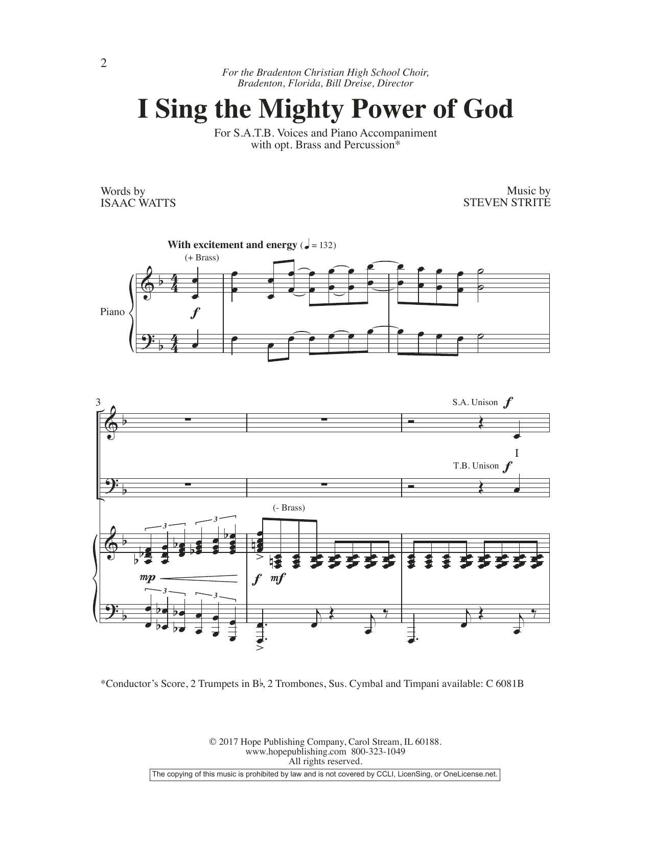 Steven Strite I Sing the Mighty Power of God sheet music notes and chords arranged for SATB Choir