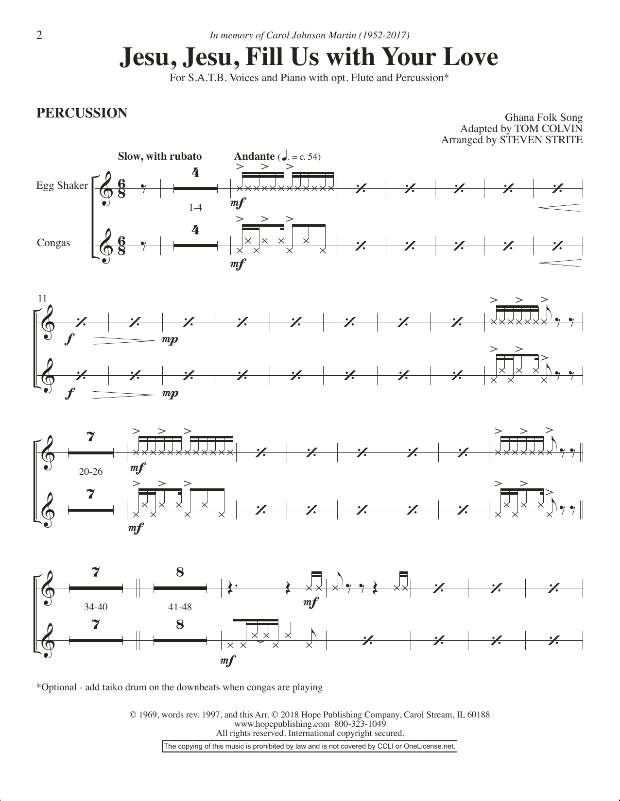 Steven Strite Jesu, Jesu, Fill Us with Your Love - Percussion sheet music notes and chords arranged for Choir Instrumental Pak
