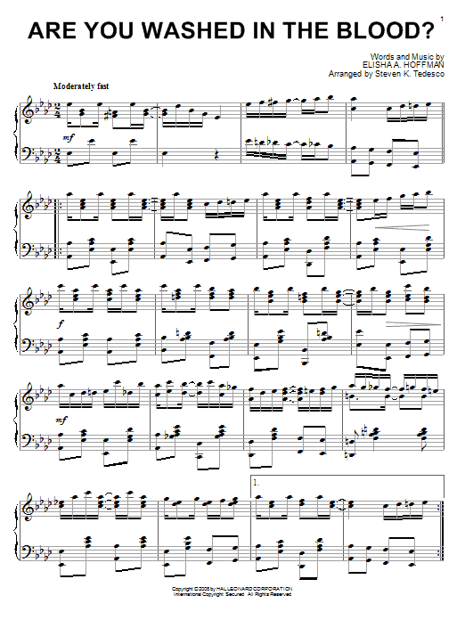 Steven Tedesco Are You Washed In The Blood? [Ragtime version] sheet music notes and chords arranged for Piano Solo