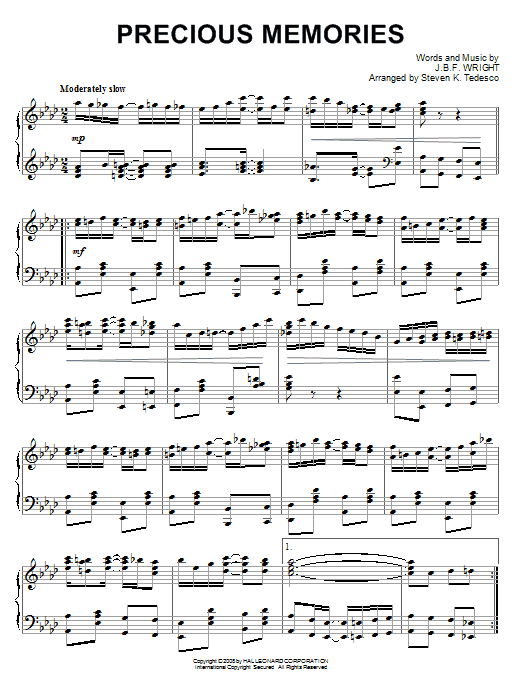 Steven Tedesco Precious Memories [Ragtime version] sheet music notes and chords arranged for Piano Solo