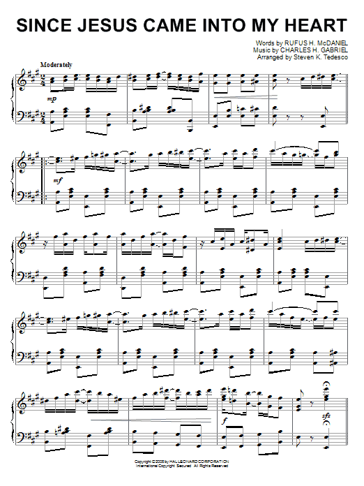 Steven Tedesco Since Jesus Came Into My Heart [Ragtime version] sheet music notes and chords arranged for Piano Solo