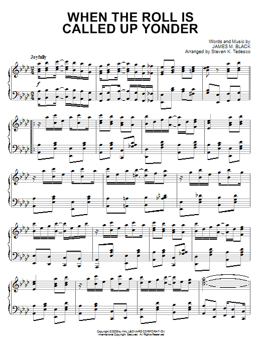 Steven Tedesco When The Roll Is Called Up Yonder [Ragtime version] sheet music notes and chords arranged for Piano Solo