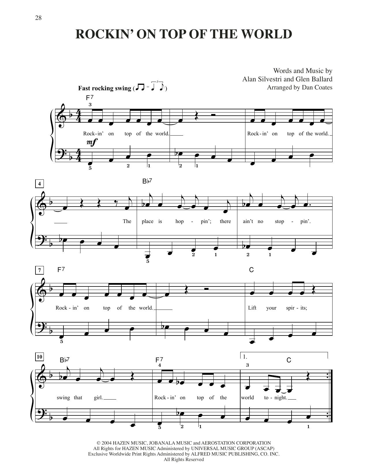 Steven Tyler Rockin' On Top Of The World (from The Polar Express) (arr. Dan Coates) sheet music notes and chords arranged for Easy Piano