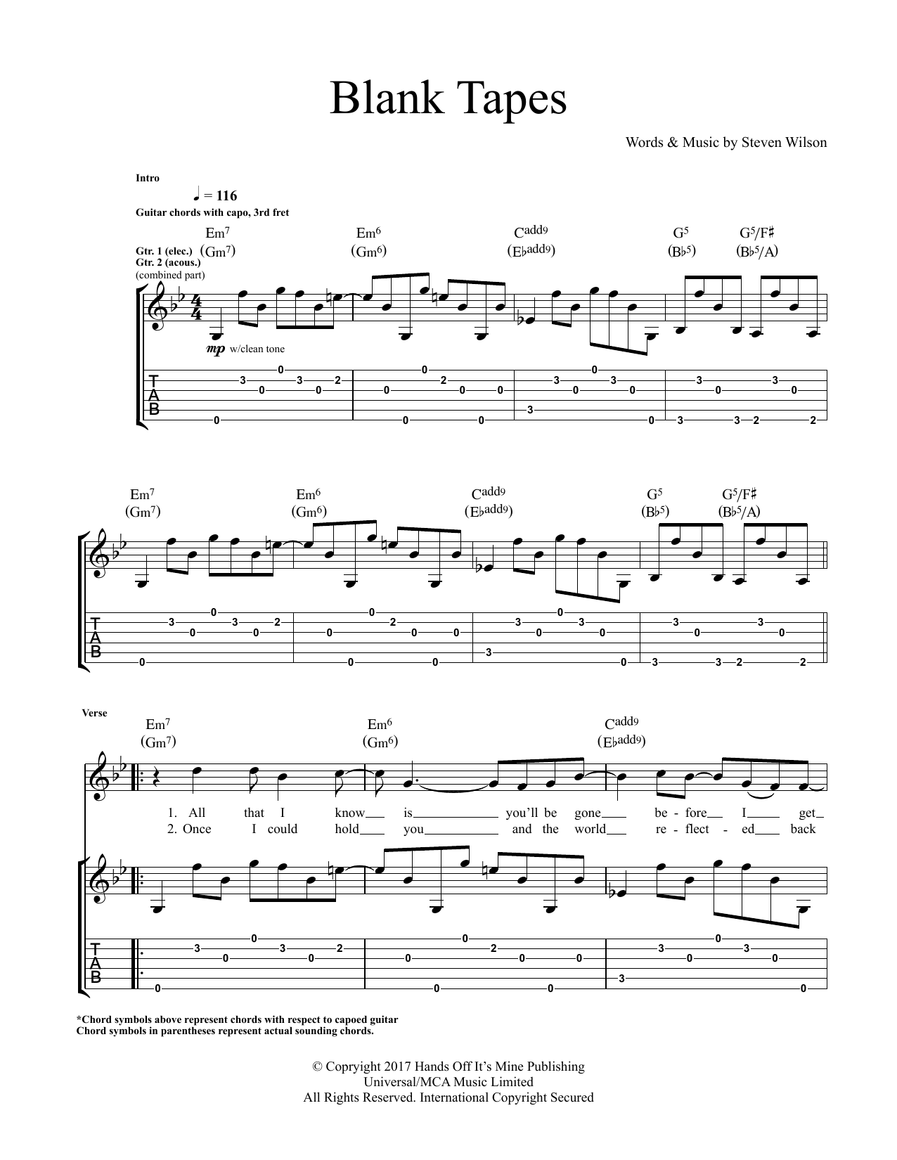 Steven Wilson Blank Tapes sheet music notes and chords arranged for Guitar Tab