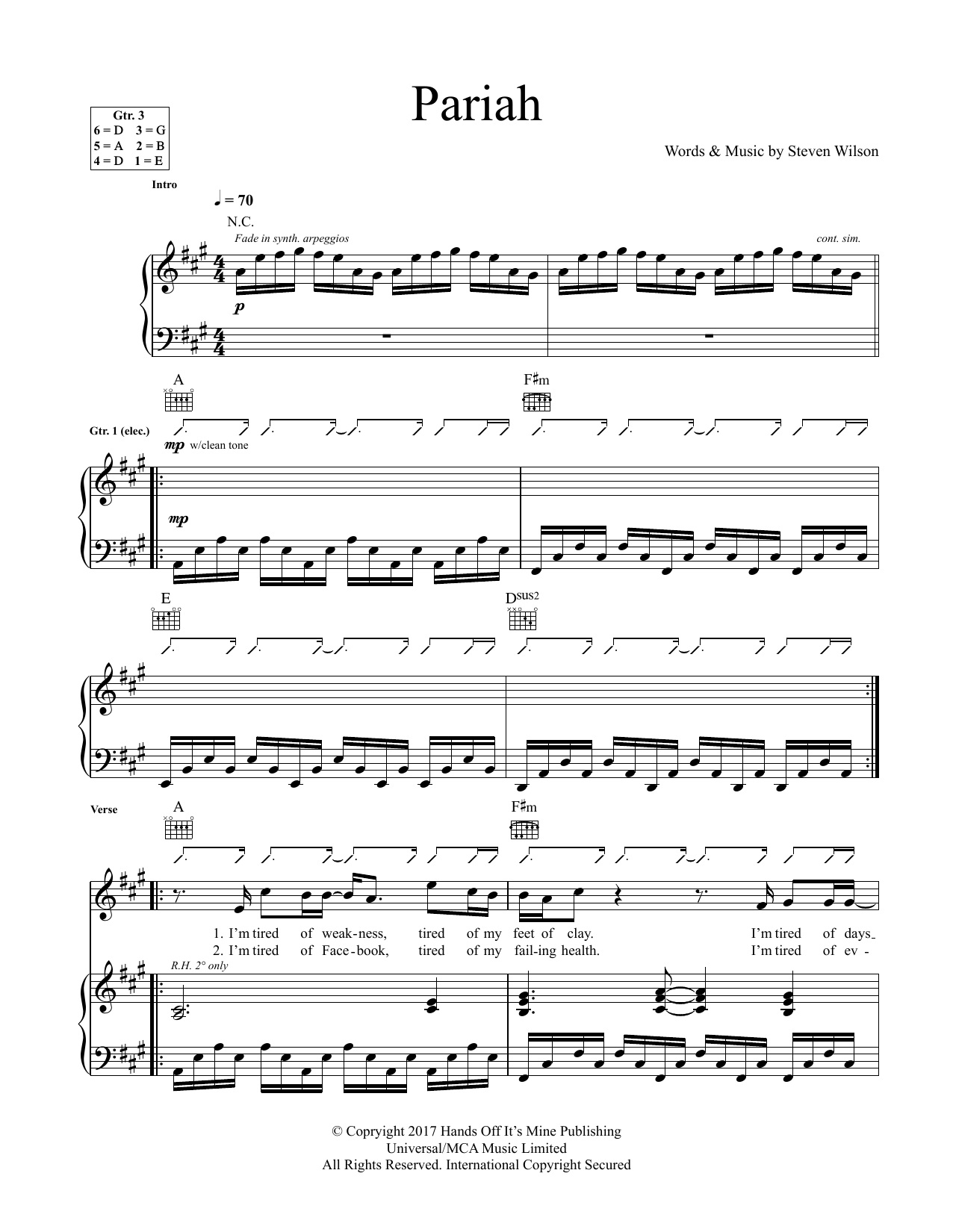 Steven Wilson Pariah sheet music notes and chords arranged for Guitar Tab