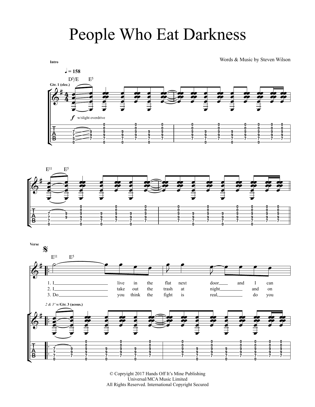 Steven Wilson People Who Eat Darkness sheet music notes and chords arranged for Guitar Tab