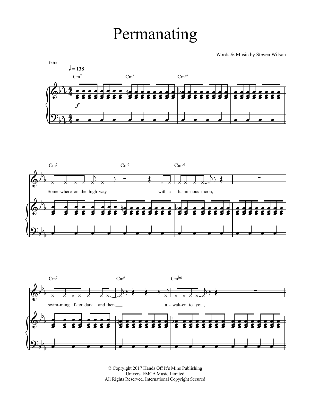 Steven Wilson Permanating sheet music notes and chords arranged for Piano & Vocal