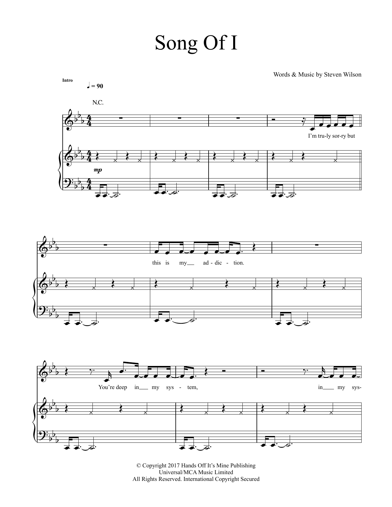 Steven Wilson Song Of I sheet music notes and chords arranged for Piano & Vocal