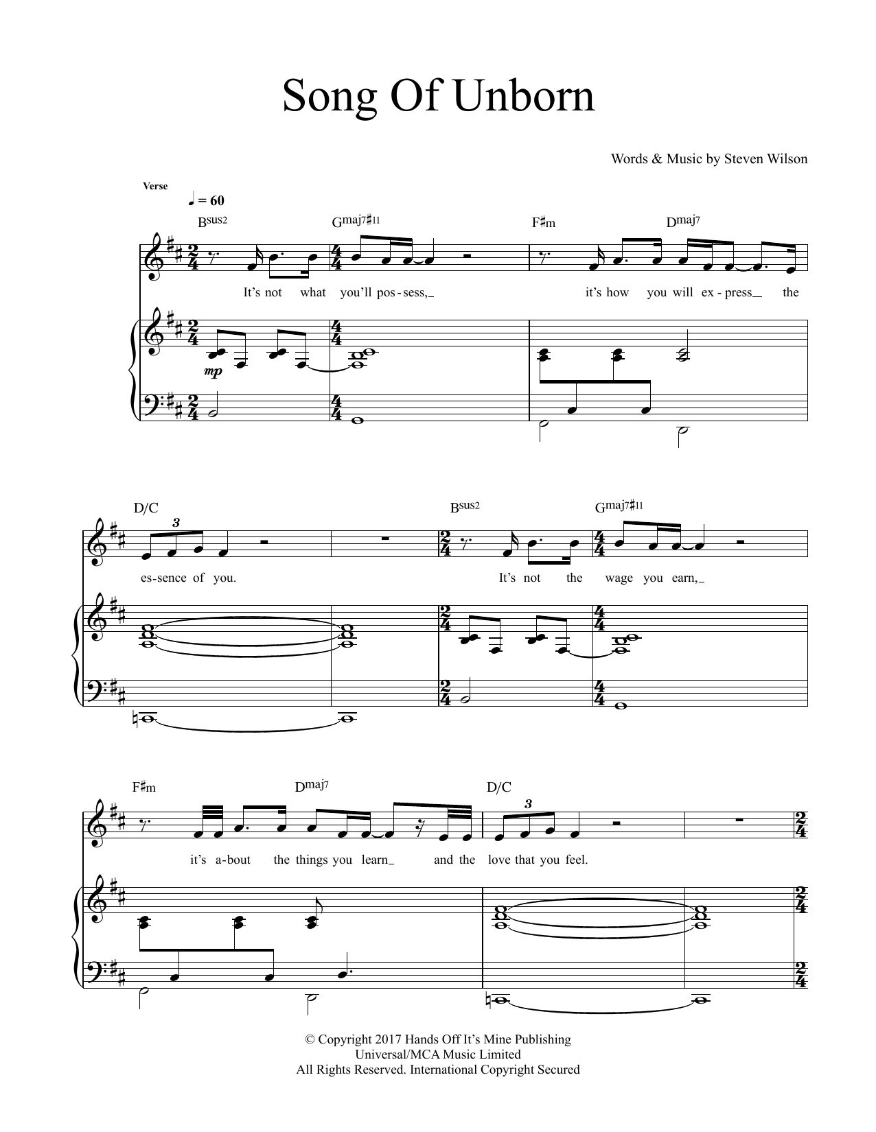 Steven Wilson Song Of Unborn sheet music notes and chords arranged for Guitar Tab