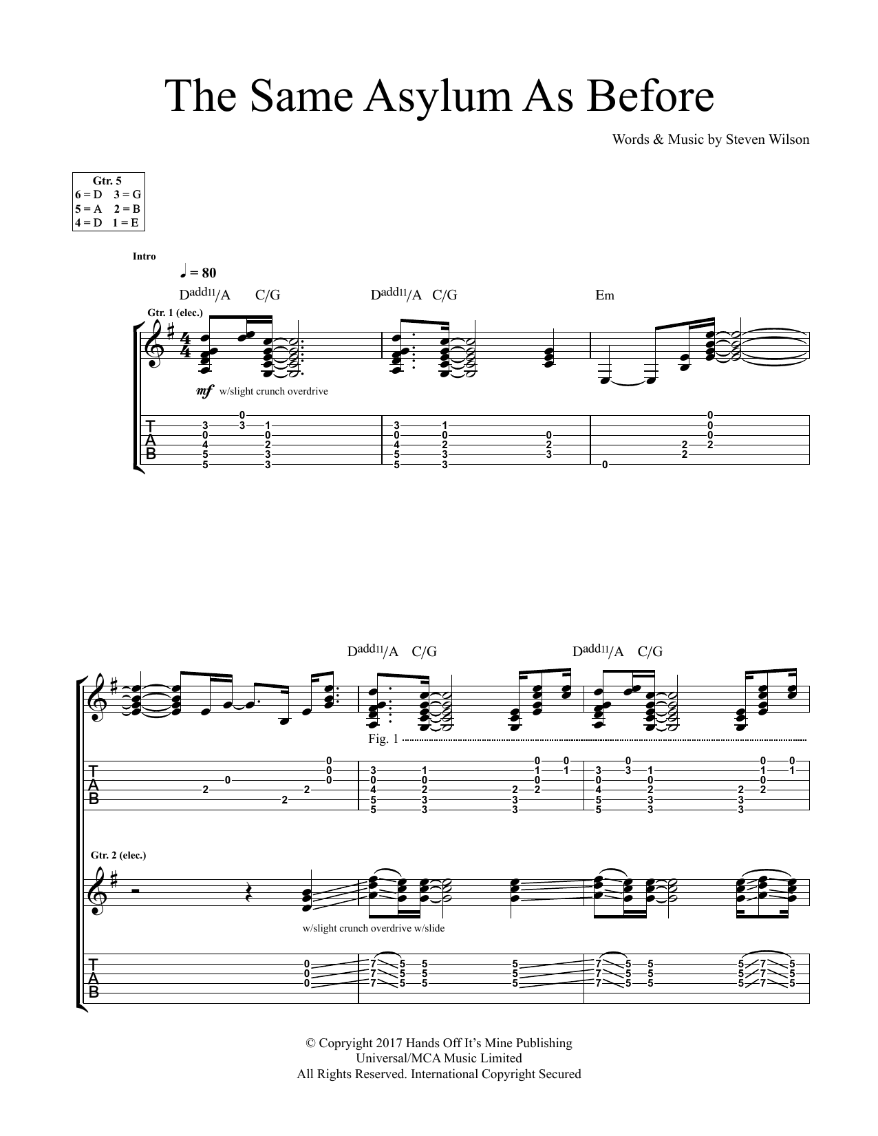 Steven Wilson The Same Asylum As Before sheet music notes and chords arranged for Guitar Tab