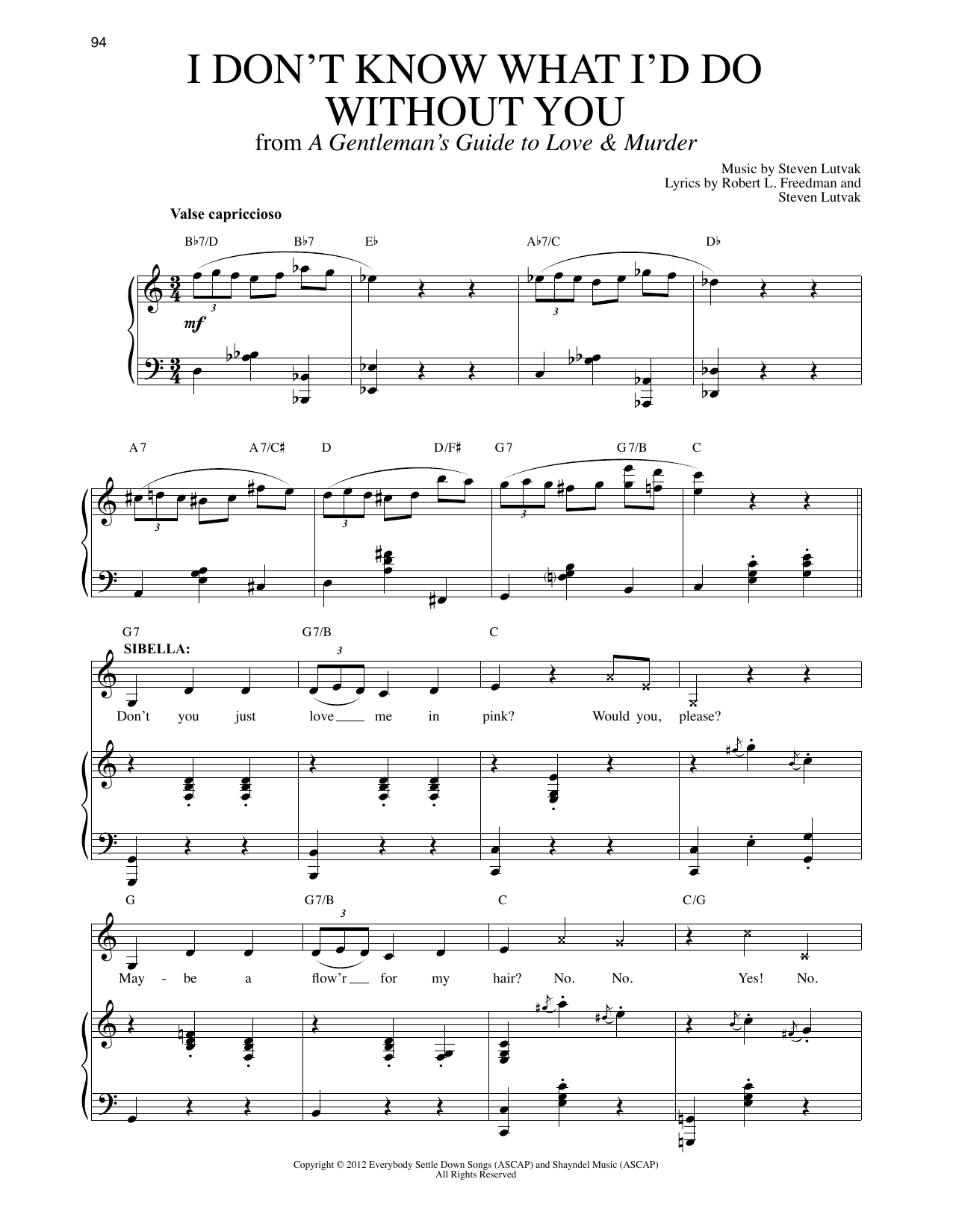 Steven Lutvak I Don't Know What I'd Do Without You sheet music notes and chords arranged for Piano & Vocal
