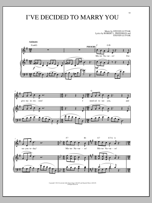Steven Lutvak I've Decided To Marry You sheet music notes and chords arranged for Piano & Vocal