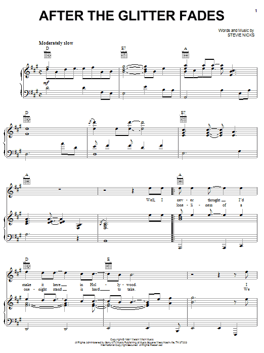 Stevie Nicks After The Glitter Fades sheet music notes and chords arranged for Piano, Vocal & Guitar Chords (Right-Hand Melody)