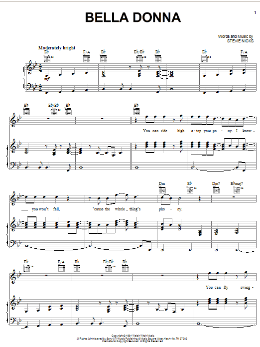 Stevie Nicks Bella Donna sheet music notes and chords arranged for Piano, Vocal & Guitar Chords (Right-Hand Melody)